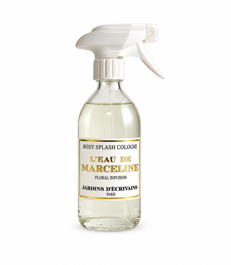 Splash Cologne Marceline by Jardins d’Écrivains original bottle, full and centered on a pure white background
