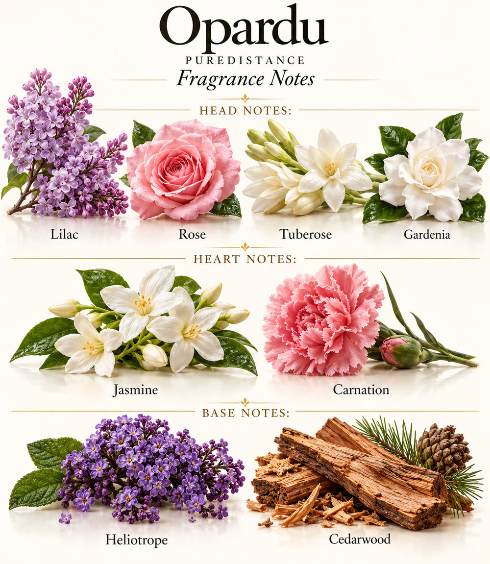 OPARDU: complete illustrated fragrance notes with individually labelled ingredients