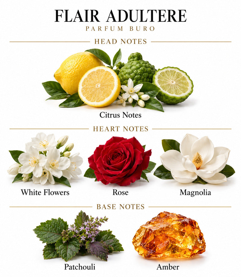 FLAIR ADULTERE by PARFUM BURO complete illustrated fragrance notes