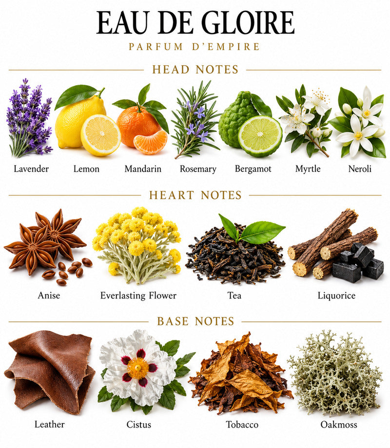 EAU DE GLOIRE by PARFUM D'EMPIRE complete illustrated fragrance notes