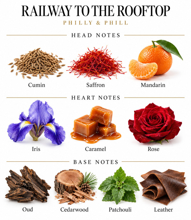RAILWAY TO THE ROOFTOP by PHILLY & PHILL complete illustrated fragrance notes