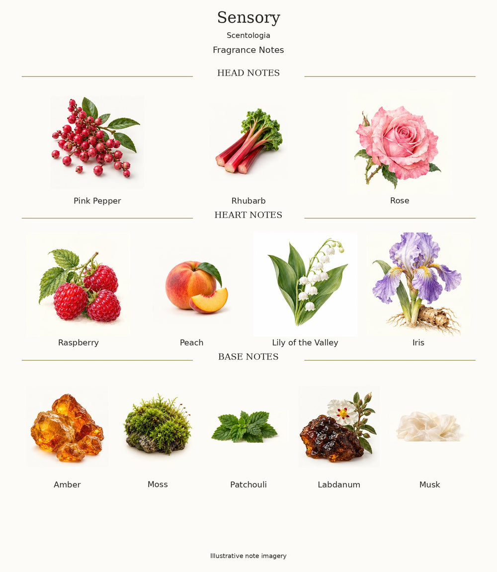 Sensory by Scentologia — complete illustrated fragrance notes