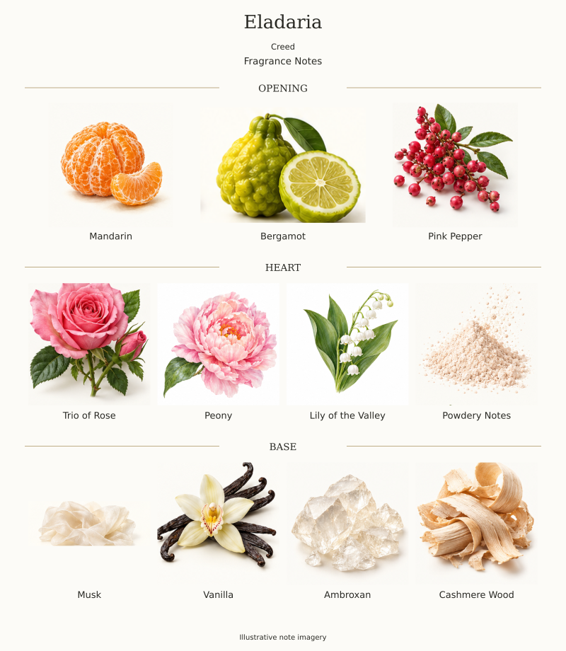 Creed Eladaria complete fragrance notes: opening, heart and base
