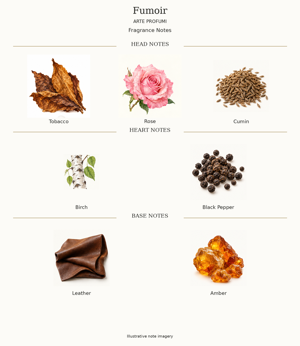 Fumoir: complete opening, heart and base fragrance notes