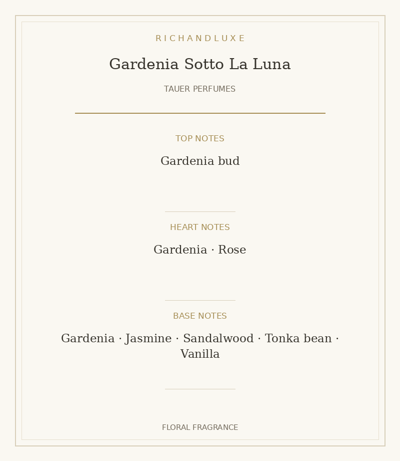 GARDENIA SOTTO LA LUNA complete fragrance notes