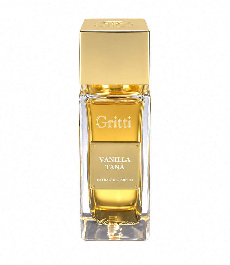 Gritti Vanilla Tanà authentic full perfume bottle, centered on pure white