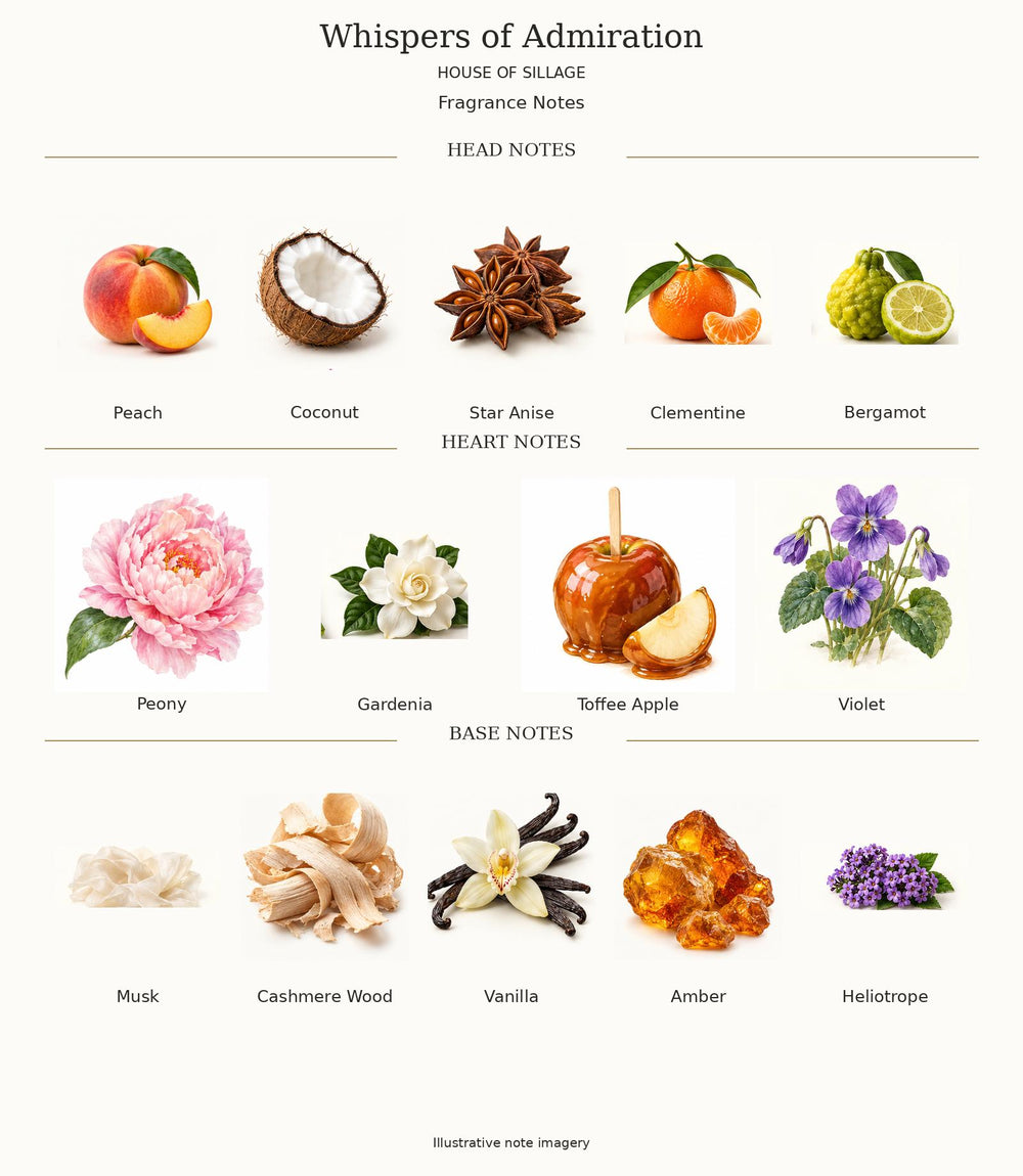 Whispers of Admiration by House of Sillage complete illustrated fragrance notes