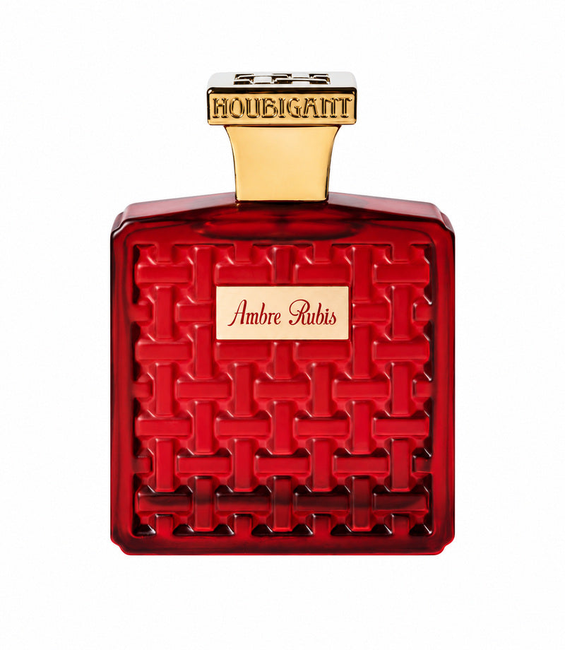 Houbigant Ambre Rubis authentic full perfume bottle, centered on pure white