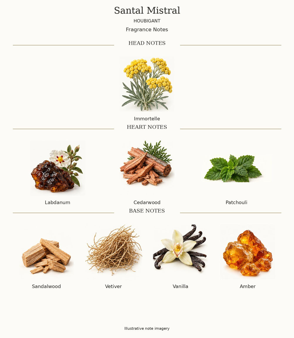 Santal Mistral by Houbigant complete illustrated fragrance notes