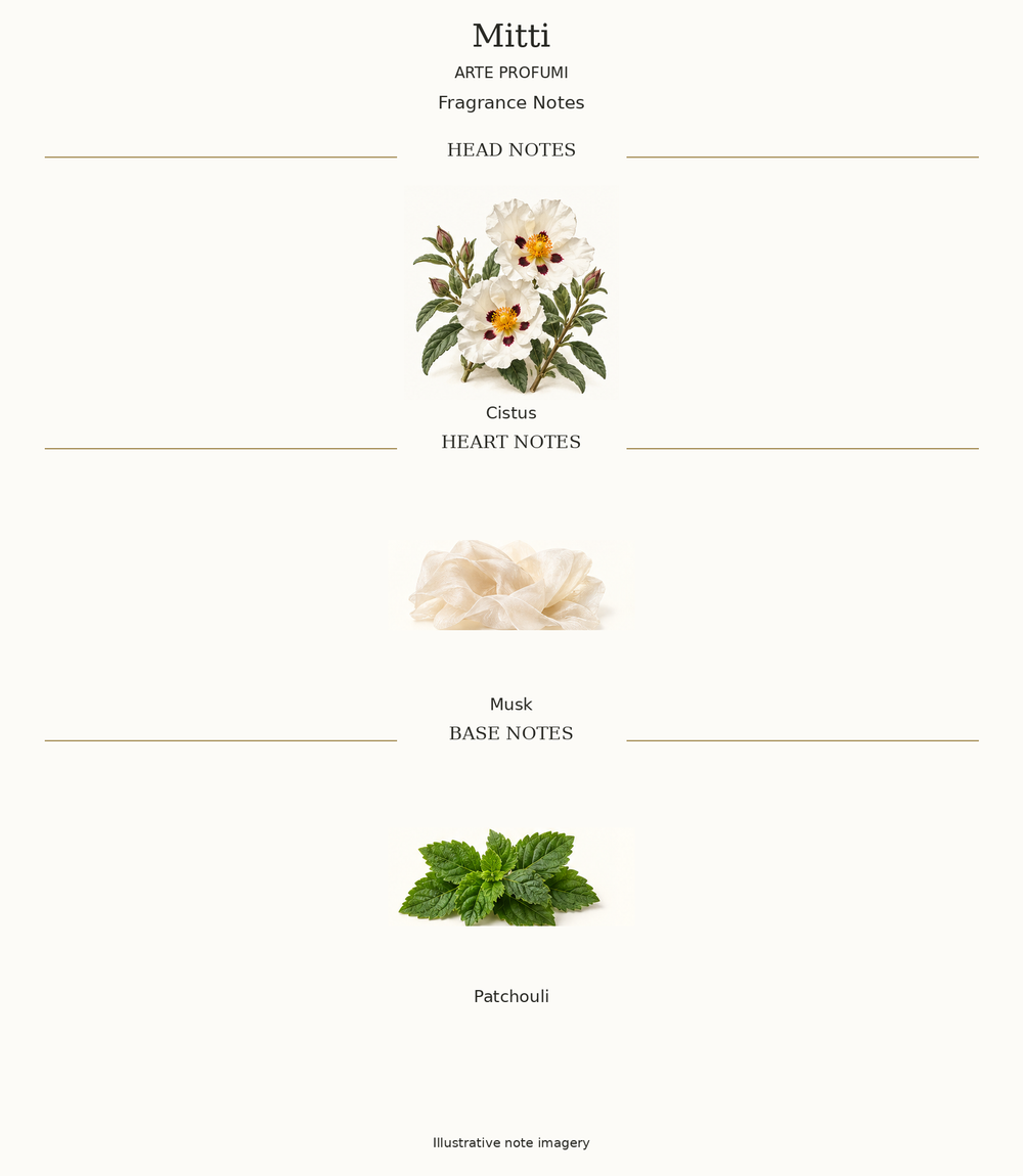 Mitti: complete opening, heart and base fragrance notes