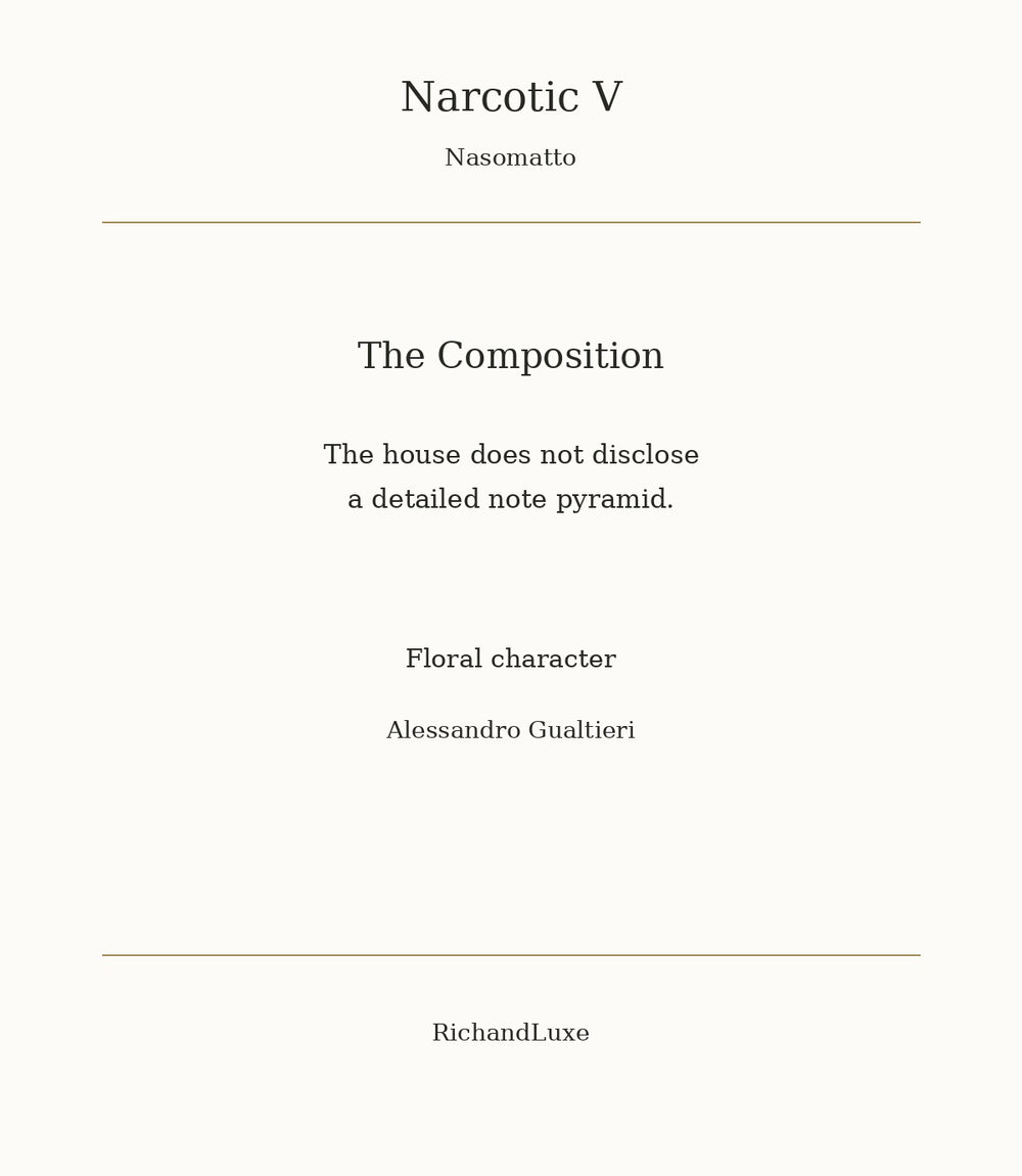 Narcotic V by Nasomatto — composition notes are not disclosed by the house