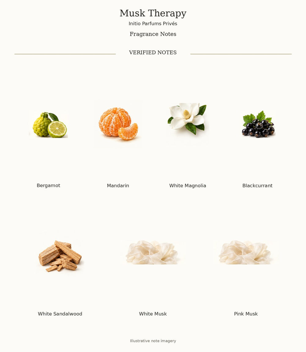 Musk Therapy — complete verified fragrance notes with illustrative material imagery