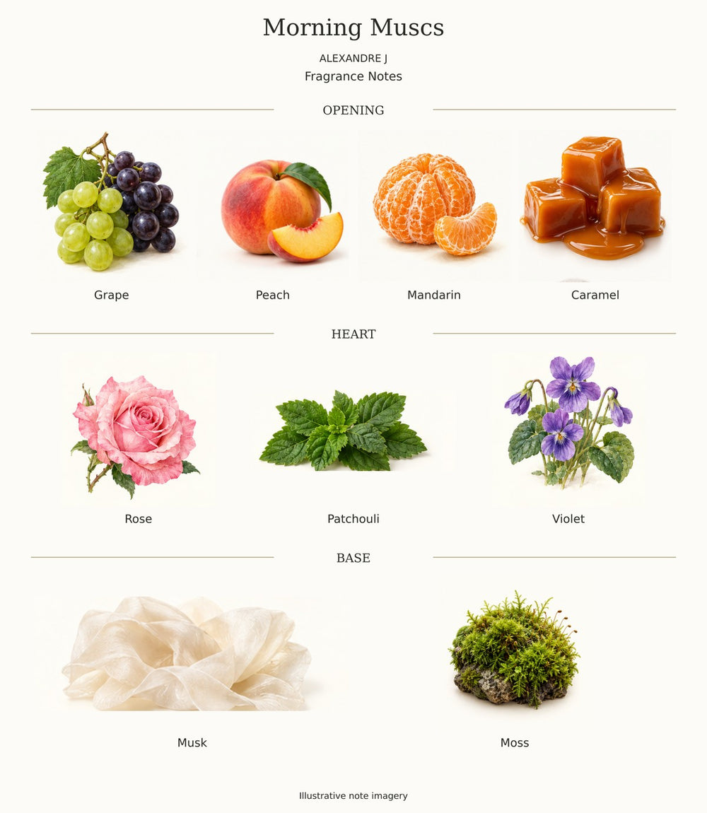 MORNING MUSCS by ALEXANDRE J — complete fragrance notes illustration