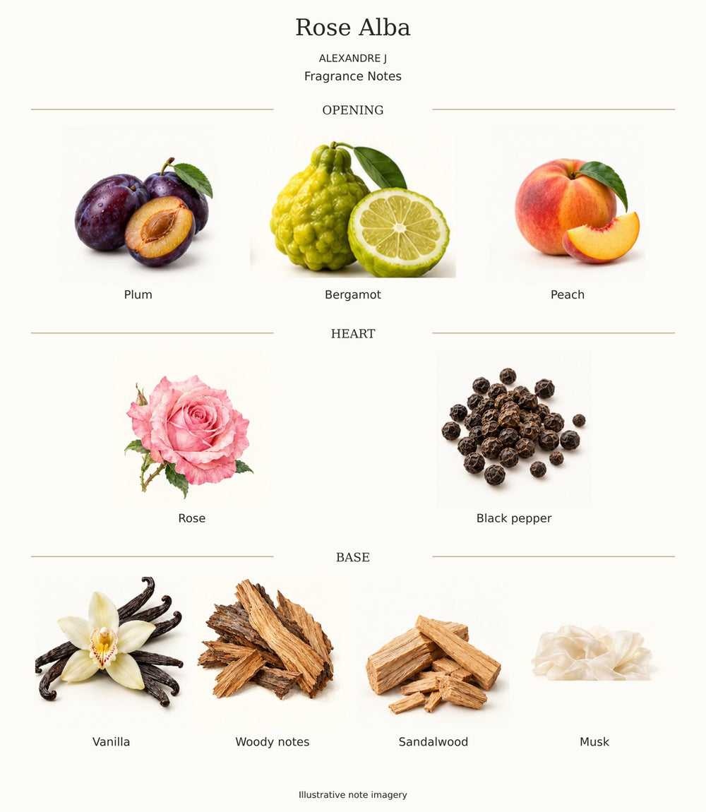 ROSE ALBA by ALEXANDRE J — complete fragrance notes illustration