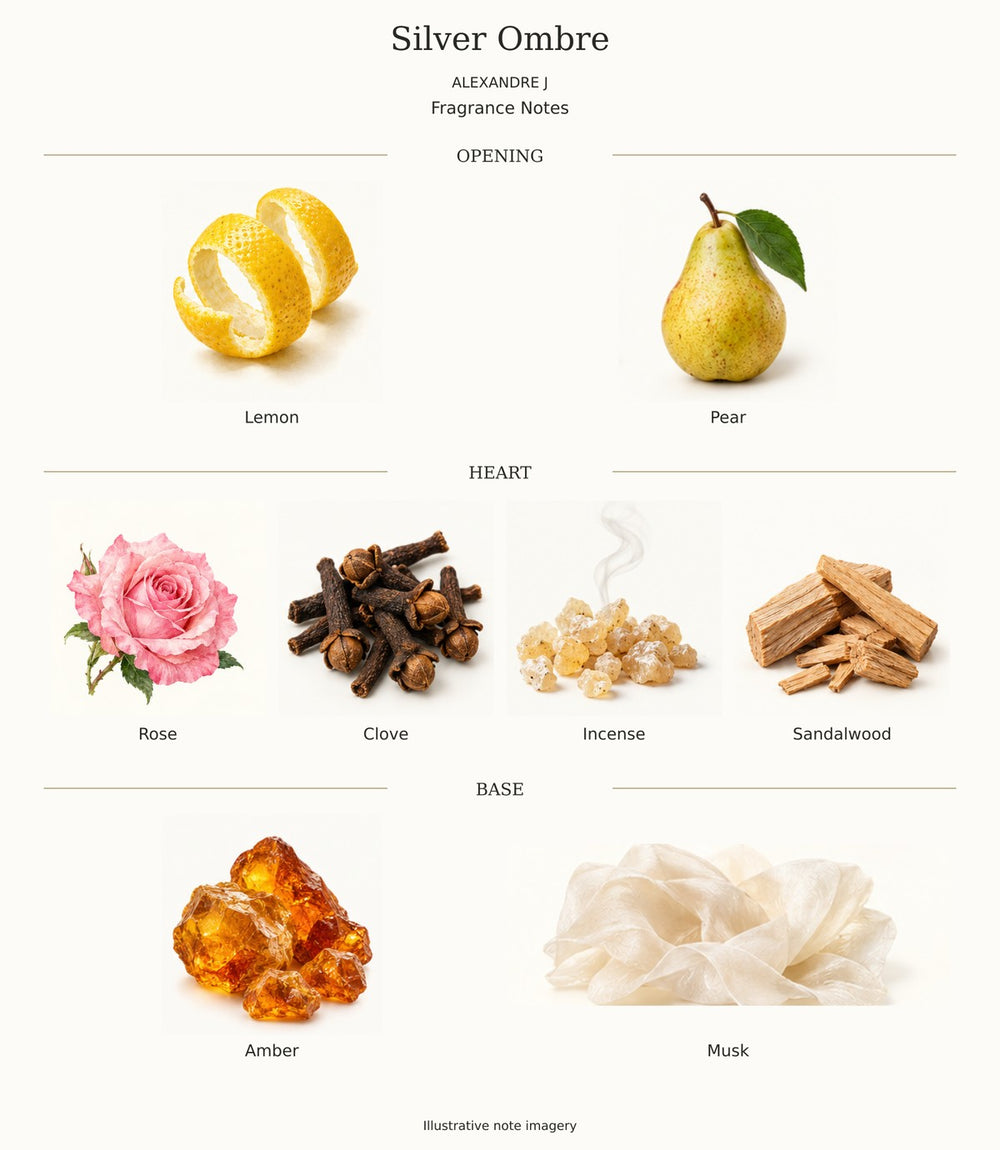 SILVER OMBRE by ALEXANDRE J — complete fragrance notes illustration